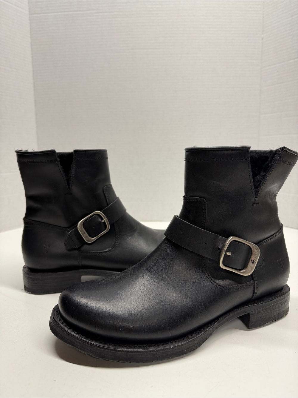 Frye Veronica Flex Bootie Ankle Boots Sherpa Lined Pull On Leather Black Size 7